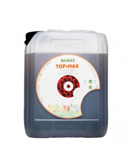 El TOP MAX DE 5L es un reforzador de floración 100% orgánico, es el encargado de aumentar el tamaño y el peso de la cosecha